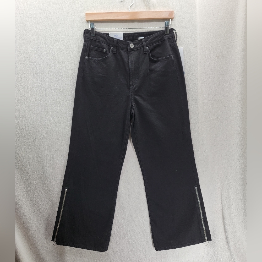 NWT H&M Denim Culotte High Waist Black Zip Jeans Size-30
